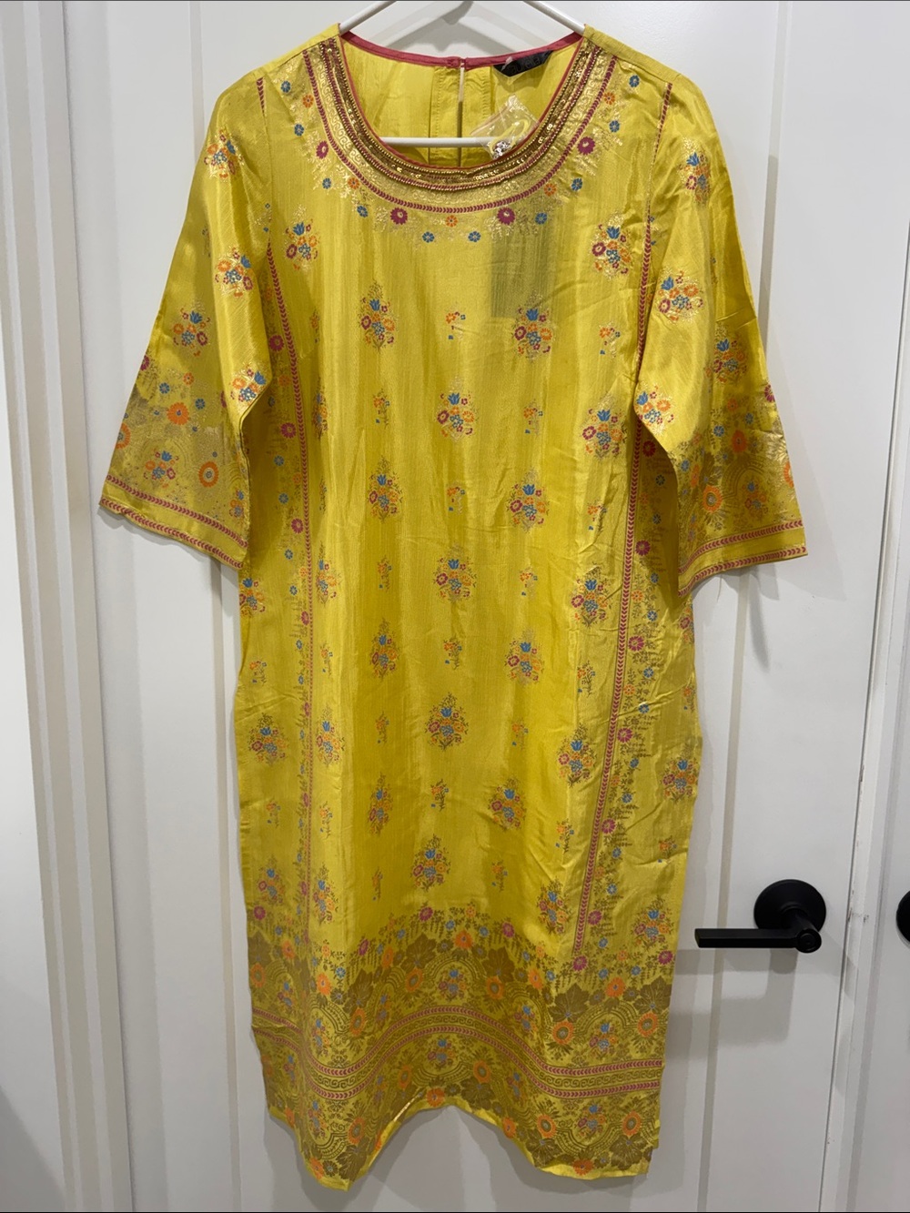 Aurelia Women's vibrant yellow embellished festive kurta top